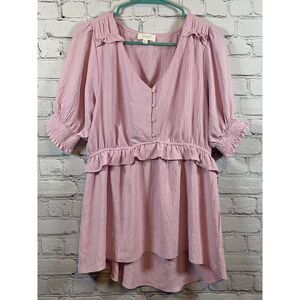 ODDI Pink Ruffle Trim Puff Sleeve Romantic‎ Babydoll Blouse Medium